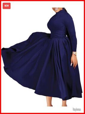 Plus Size Maxi Dress Tie Waist Long Sleeve A-Line Church Wedding Guest